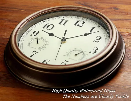 Vista 4 de Rsobl Reloj de pared para interiores y exteriores de 12 pulgadas, impermeable, con combinación de temperatura y humedad, funciona con pilas, reloj