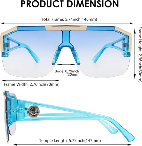Vista 2 de NULOOQ Big Square Flat Top Shield Sunglasses for Women Men One Piece Semi-Rimless Stylish Oversized Shades