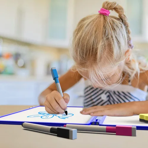 Vista 7 de Pizarra blanca magnética de borrado en seco, 4 lados de escritura, escritorio, pequeña para niños, 11.5 x 17 pulgadas plegable para escritorio