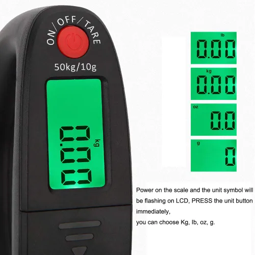 Vista 2 de Báscula portátil de equipaje de 110 libras y 110.2 lbs, básculas postales colgantes digitales, 2 pilas AAA (no incluidas)