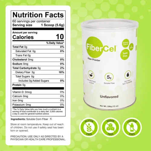 Vista 2 de FiberCel Fibra en polvo, sin sabor, lata de 12 oz