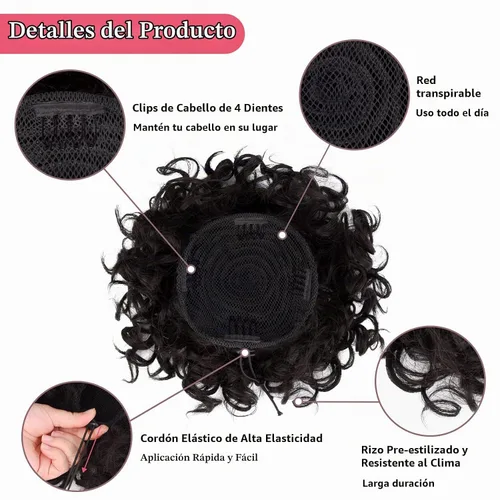 Vista 3 de HOOJIH - Moño desordenado para el pelo, pieza de pelo con cordón elástico, onda suelta, gran moño rizado, corto, extensión de cola de caballo Negro