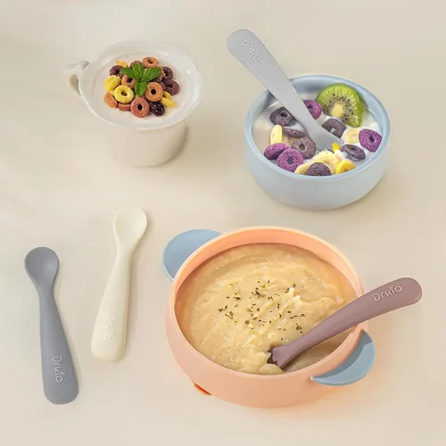 Vista 7 de DRKIO 8 piezas de silicona cucharas de bebé utensilios infantiles