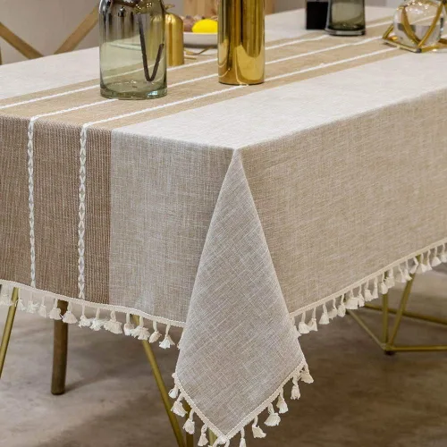 Vista 2 de Joy - Mantel textil de algodón lavable con flecos, que no se arruga para exterior e