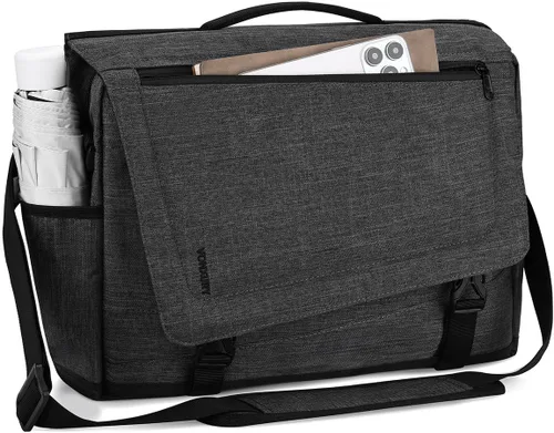 Vista 8 de Bolsa de mensajero para hombre, ligera, resistente al agua, 15.6 pulgadas, bolsa para laptop, bolsa de hombro para oficina de negocios