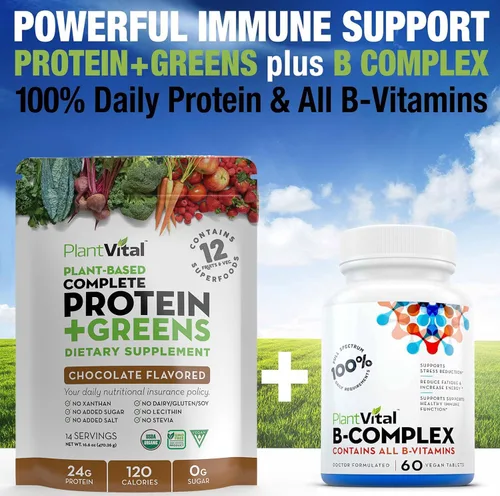 Vista 5 de PlantVital Proteína vegana en polvo a base de plantas, proteína orgánica en polvo de chocolate, 0.85 oz/0.00 oz de azúcar, 12 superalimentos