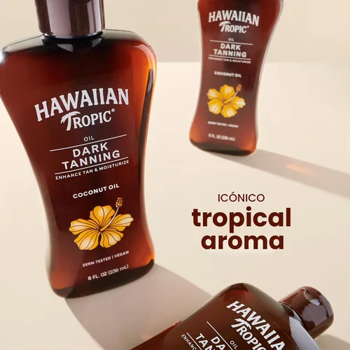 Vista 3 de Hawaiian Tropic Aceite de bronceado oscuro, 8 onzas líquidas Aceite corporal hidratante con manteca de cacao, potenciador de bronceado, 8 onzas