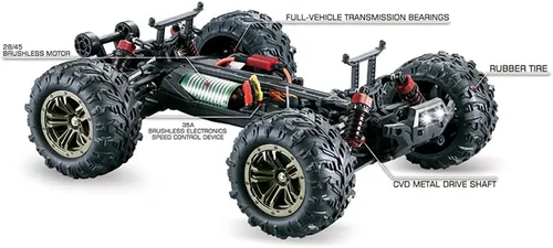 Vista 4 de FMT - Autos RC de alta velocidad sin escobillas de 32.3 mi/h 1:16 Control remoto Monster Truck 4WD todo terreno todoterreno 2.4Ghz a prueba