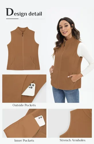 Vista 6 de Xeoxarel Chaleco de forro polar para mujer con 6 bolsillos (XS-2XL)