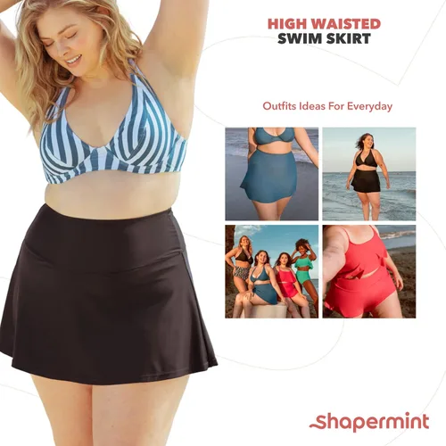 Vista 4 de SHAPERMINT Falda de natación - Pantalones de baño para mujer, faldas de natación para mujer, pantalones de traje de baño de cintura alta para mujer