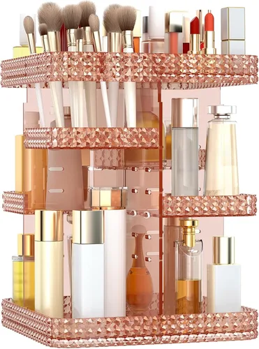 Vista 8 de Organizador de maquillaje giratorio, vitrina de cosméticos de gran capacidad, organizador acrílico para el cuidado de la piel con soporte