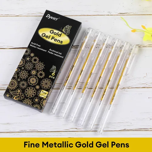 Vista 2 de Dyvicl Bolígrafos de gel dorados metálicos, bolígrafos finos de 0.031 in, tinta de gel, bolígrafos de gel metálicos para dibujo de papel negro