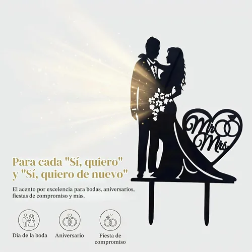 Vista 5 de Mr & Mrs - Decoración acrílica para tarta de boda, diseño divertido para novia y novio