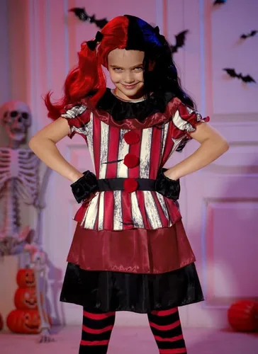 Vista 5 de BesserBay Girls Killer Clown Clothing Set Red Creepy Clown Dress Outfit 4-12 Years