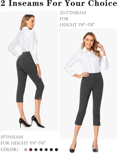 Vista 2 de Tapata Pantalones de vestir capri para mujer, de 19 a 20.5 pulgadas, elásticos, de cintura alta, pantalones de trabajo de oficina, pantalones capri