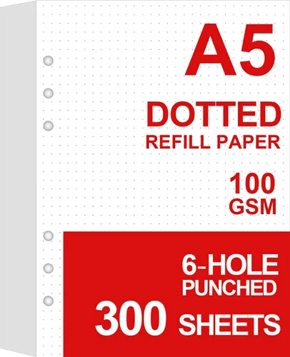 Vista 7 de Recambios de papel punteado A5 para planificador/carpetas/organizador A5 Filofax, 6 agujeros perforados, 100 hojas/200 páginas, 3.53 oz/m², 5.8 x