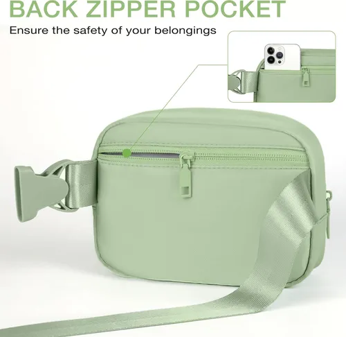 Vista 4 de SOVICO Riñonera de moda para mujer, riñonera con correa ajustable, riñonera para viajes, entrenamiento, correr, senderismo, B5. Verde, Riñonera