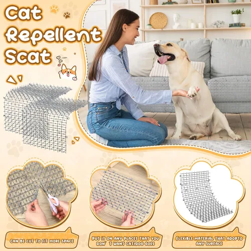 Vista 5 de Sanwuta Tapete disuasorio para gatos de 26.3 pies, 2 piezas, tapete disuasorio para gatos al aire libre con púas, tiras de espinillas para Gris