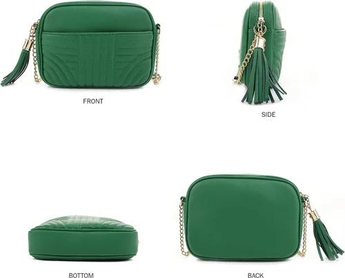 Vista 6 de EVVE Bolsos cruzados acolchados para mujer, elegante bolsa para cámara con borla, bolso de hombro ligero de tamaño mediano