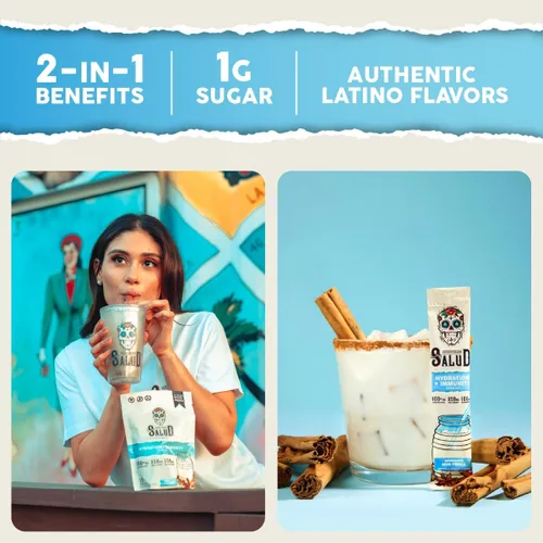 Vista 3 de Salud - Paquete de 2 Hidratación 2 en 1 + inmunidad (horchata) y energía + enfoque (hibisco) – 15 porciones cada una, mezcla de bebida Agua