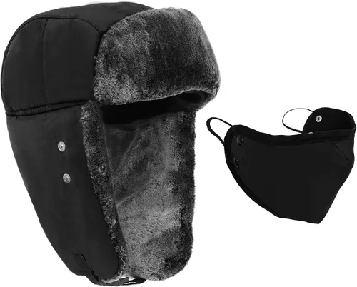 Vista 2 de Gorro trampero de piel sintética Ushanka con máscara facial resistente al viento