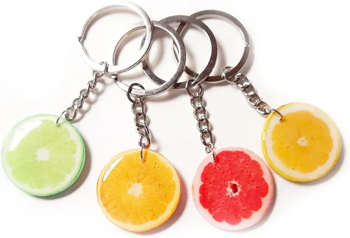 Vista 4 de Fruit Keychain Handmade Orange Slice Handbag Charm Grapefruit Citrus Keyring Lime Bright Summer Vegeterian Gift Idea Pamelo Polymer Clay Key Chain