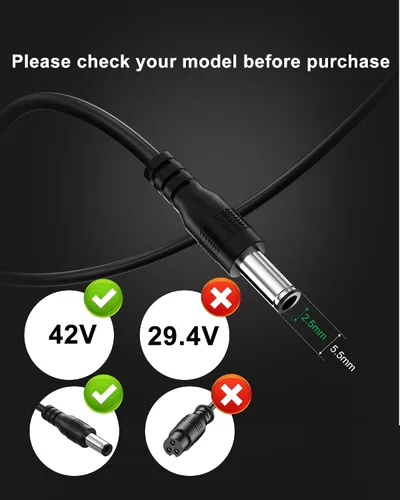 Vista 4 de VHBW Cargador eléctrico de scooter de 42 V 2 A, compatible con scooters de batería Hover-1 de 36 V (Highlander, Dynamo, Gambit, Helios y más)