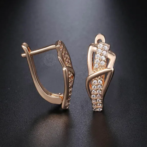 Vista 6 de 2024 New 585 Rose Gold Color Earrings For Women Girls Hollow Flower Pattern Luxury Wedding Earring Fashion Jewelry Valentines Gifts Fashion