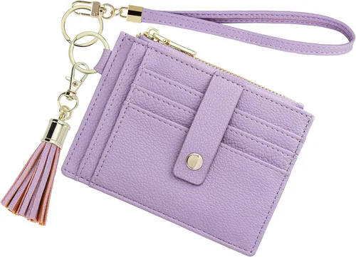 Vista 7 de Cartera con llavero para mujer, delgada, con bloqueo Rfid, tarjetero para tarjetas de crédito, cartera de identificación con cremallera, cartera