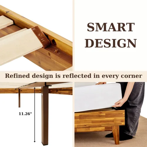 Vista 7 de Bme Caden - Base de cama de 15 pulgadas con cabecera ajustable, estilo retro de mediados de siglo, con madera de acacia, no necesita somier, 12