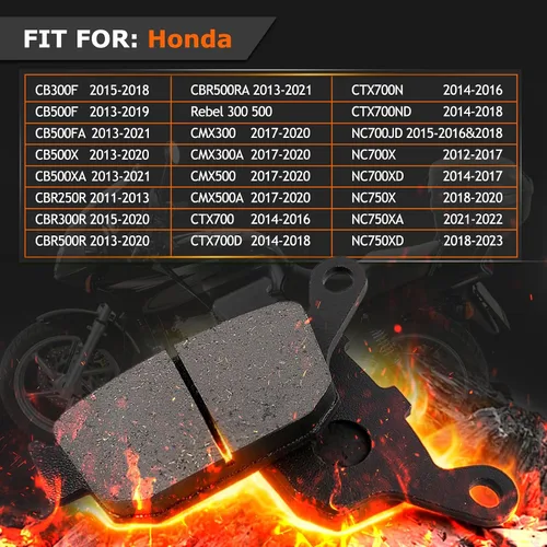 Vista 6 de LOCOPOW Pastillas de freno delanteras y traseras para Honda CB500F CB300F CB500X CBR250R CBR300R CBR500R CMX300 CMX500 Rebel 300 500 CTX700 NC700