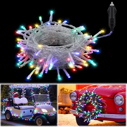 Vista 21 de Aurelema Guirnalda de luces LED de Navidad de 12 V, 33 pies, 100 luces LED para coche, decoraciones para carrito de golf, cadena de luz amarilla