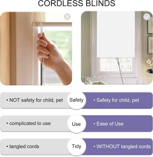 Vista 49 de Joydeco Persianas enrollables 100% opacas sin cordones para ventanas, persianas de parada libre, protección UV, persianas de tejido natural