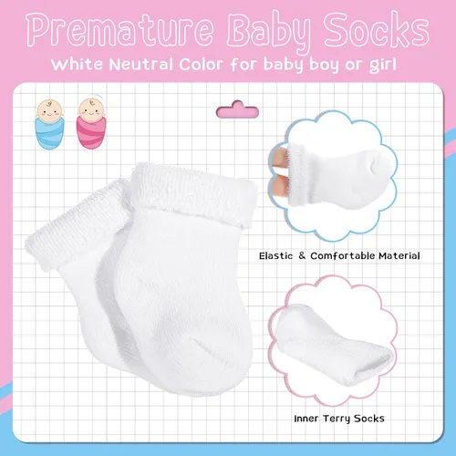 Vista 5 de Janmercy 20 Pair Preemie Socks Baby Boy Girls Newborn Premature Terry Cotton Socks for Unisex Baby