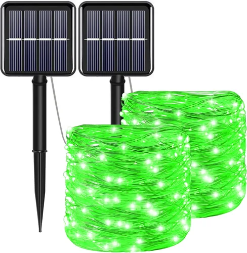 Vista 18 de Tira de luces solares azules de Navidad al aire libre impermeables, 2 paquetes, total 200 LED, 20.1 m, 8 modos, luces de hadas de cobre