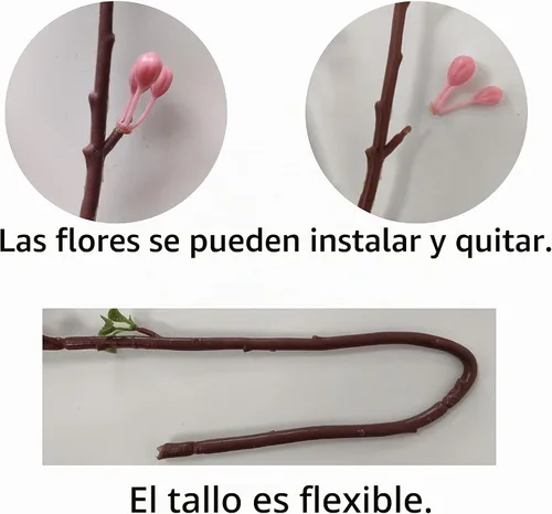 Vista 7 de ATFL Flores artificiales de ciruelo, 6 piezas de flores de cerezo rosa claro, ramas falsas para jarrón, tallos de flor de cerezo sintético