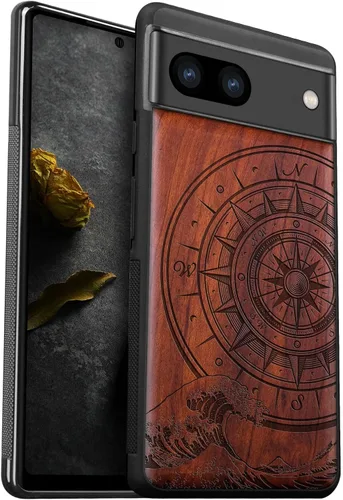 Vista 9 de Carveit Funda de madera para Pixel 8a - Madera natural y negro suave TPU a prueba de golpes - Funda de madera única compatible con Google Pixel 8a
