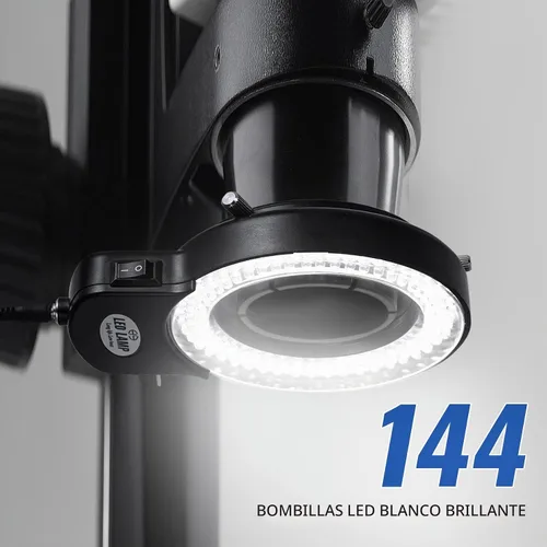 Vista 5 de Annhua Iluminación ajustable de luz de microscopio de anillo LED de 144, lámpara de microscopio Fuente de luz LED para microscopios estéreo de Negro