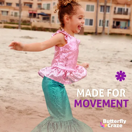 Vista 6 de Butterfly Craze Little Girls Mermaid Costume TopDress with Skirt - Perfect for Birthday Parties Halloween School Fairs
