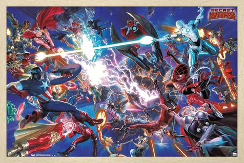 Vista 7 de Trends International Marvel Comics Secrets Wars - Póster de pared de batalla de 14.725 x 22.375 pulgadas, versión enmarcada de madera de granero