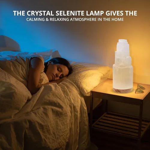 Vista 3 de Himalayan Glow WBM Lámpara de Cristal de Selenita de 20 cm, Lámpara Rascacielos Marroquí, Cristales y Piedras Curativas para Sanación y Meditación