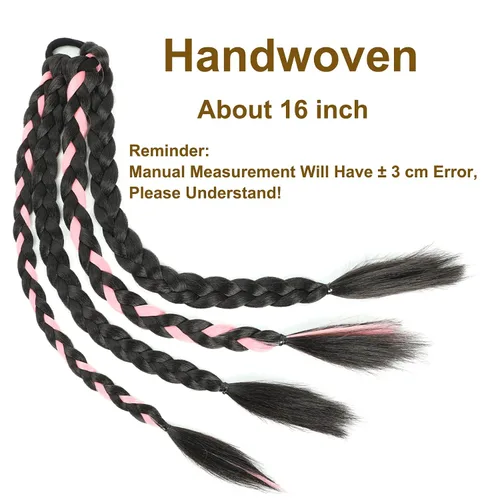 Vista 3 de Extensión de cola de caballo trenzada con banda elástica para el cabello, extensión de cabello lacio envolvente, cola de caballo, trenzas de cola