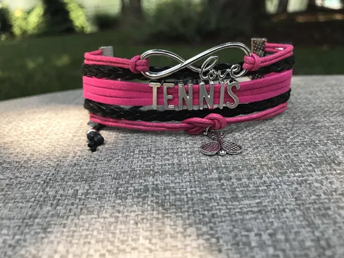 Vista 2 de Infinity Collection Pulsera de raqueta de tenis, joyería de raqueta de tenis rosa para niñas y mujeres, regalos de tenis para jugadores de tenis