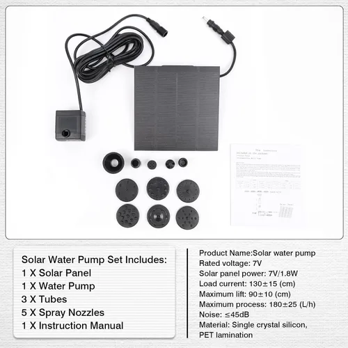 Vista 3 de MASO - Bomba de fuente solar, bomba de estanque de panel solar, bomba de agua de 7 V, 1,2 W, 200 L/H