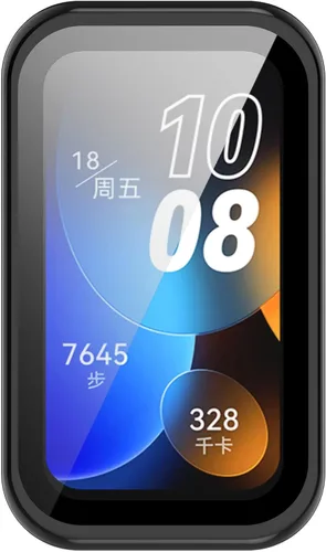 Vista 2 de MOTONG Funda protectora para reloj de cobertura completa para PC, protector de pantalla de vidrio templado compatible con Huawei Band 8 (PC negro)