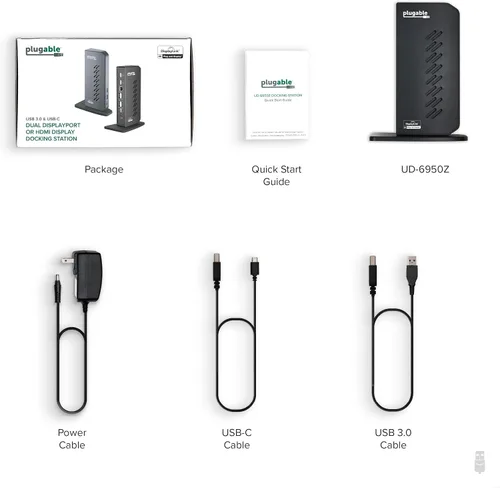 Vista 4 de Plugable Estación de acoplamiento USB 3.0 y USB-C de doble pantalla 4K con cargador de repuesto de 140 W y cable Thunderbolt 4 de 240 W
