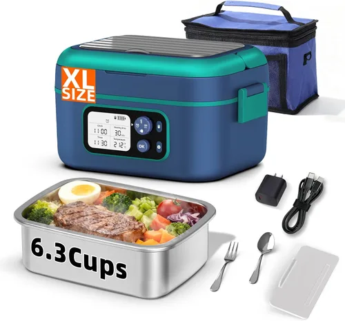 Vista 14 de Lonchera eléctrica inalámbrica XL de 6.3 tazas para adultos, 20000 mAh recargable alimentada por batería inteligente para hombres y mujeres