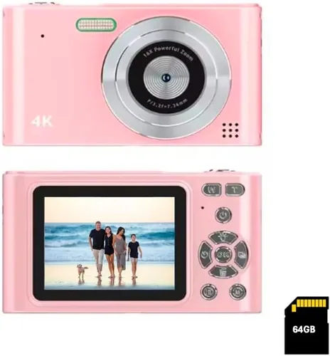 Vista 6 de Cámara digital de bolsillo con zoom de 16X, memoria de 64 GB, FHD 1080P, antivibración, cámara compacta pequeña, regalo para niños y niñas (negro)