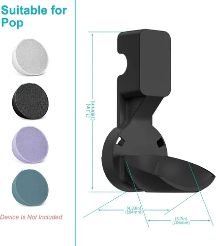 Vista 2 de ZUOLACO Wall Mount Holder for Echo Pop, Outlet Hanger Stand for Echo Pop, Built-in Cable Management, Black