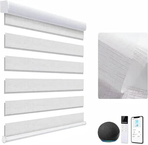 Vista 34 de tipiace Persianas inteligentes de cebra motorizadas con cable duro con Alexa Google Home, tela filtrante de luz de doble capa, persianas Negro